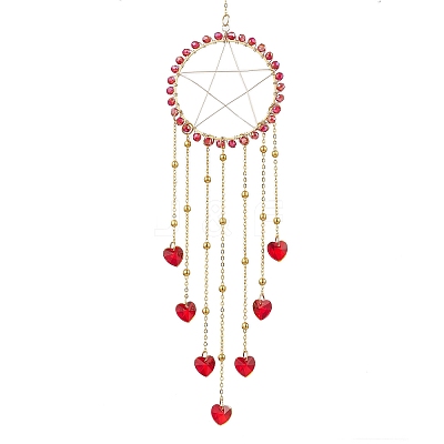 Wire Wrapped Brass Star Hanging Ornaments HJEW-JM02765-02-1