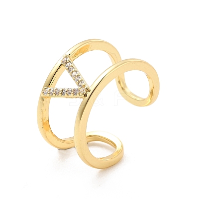 Clear Cubic Zirconia Initial Letter Open Cuff Ring RJEW-A012-01G-V-1