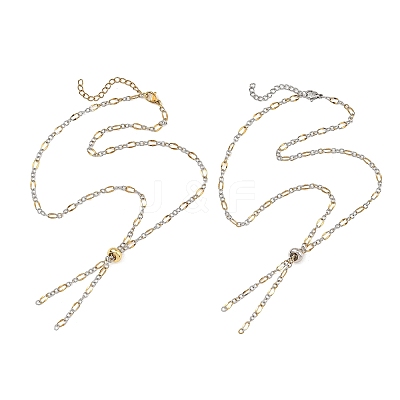 2Pcs Adejustabel Two Tone 304 Stainless Steel Oval Link Chains Necklace Making AJEW-JB01666-1