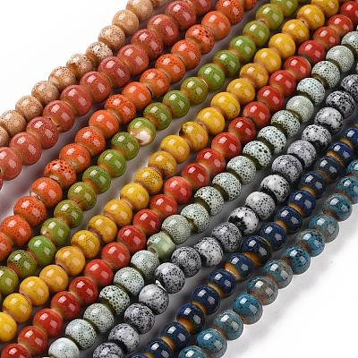 Handmade Fancy Antique Glazed Porcelain Ceramic Round Beads Strands PORC-L019-6mm-M-1