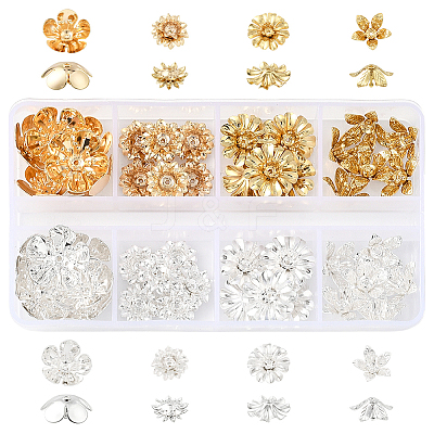 48Pcs 8 Style Flower Brass Bead Caps Sets KK-BBC0021-16-1