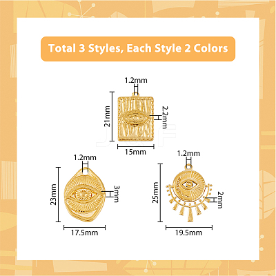 12Pcs 6 Styles 304 Stainless Steel Pendant Rhinestone Settings STAS-DC0013-78-1