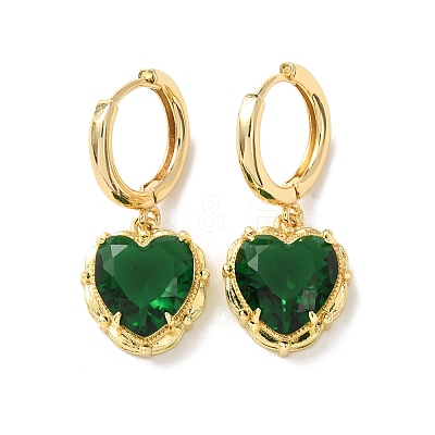 Valentine's Day Heart Brass & Glass Hoop Earrings EJEW-Z164-23G-04-1