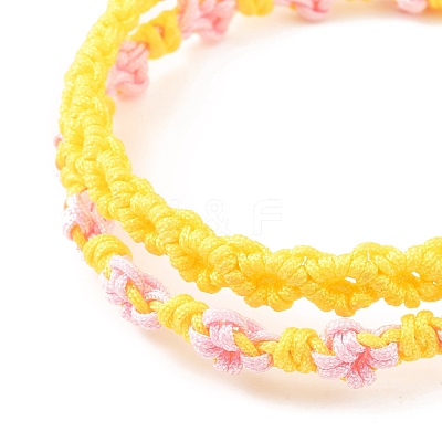 2Pcs 2 Colors Peach Blossom Braided Cord Bracelet BJEW-JB07610-01-1