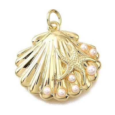 Brass ABS Plastic Pearl Pendants KK-V011-59G-1
