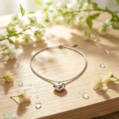Stainless Steel Textured Puffy Heart Pendant Necklaces for Valentine's Day EI9252-4-1