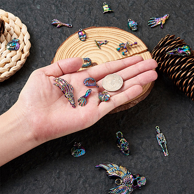 36Pcs Halloween Rainbow Color Alloy Pendants PALLOY-BY0001-01-1