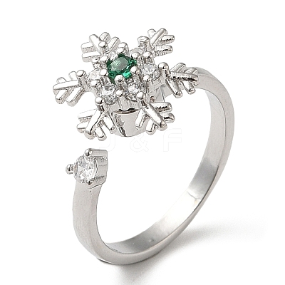 Rotatable Cubic Zirconia Snowflake Open Ring RJEW-Q776-04P-1