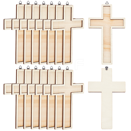 Wooden Double Layer Cross Wall Pendant Decorations HJEW-WH0036-75-1