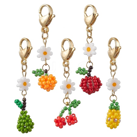 5Pcs Glass Seed Beaded Fruits Pendant Decorations HJEW-MZ00151-1