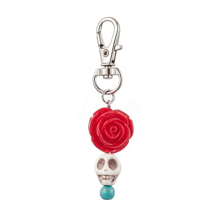 Skull Rose Resin & Synthetic Turquoise Pendant Decoration KEYC-JKC00824-1