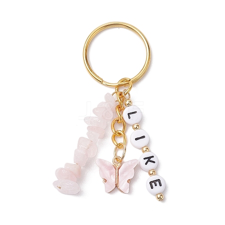 Alloy Enamel Acrylic with Natural Rose Quartz Keychain KEYC-JKC00806-04-1