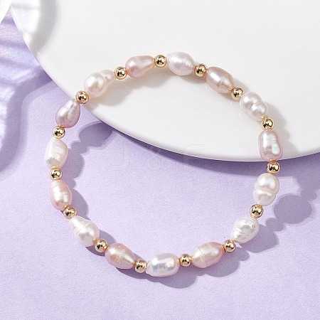 Natural Cultured Freshwater Pearl & 304 Stainless Steel Beads Stretch Bracelets for Women BJEW-JB13518-1