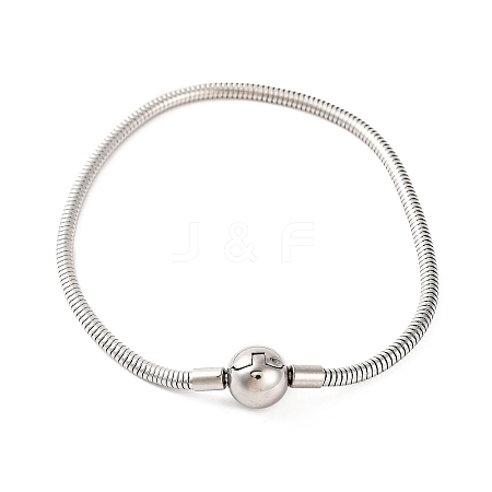 304 Stainless Steel Round Snake Chain Bracelets with Clasps BJEW-F472-01P-01-1