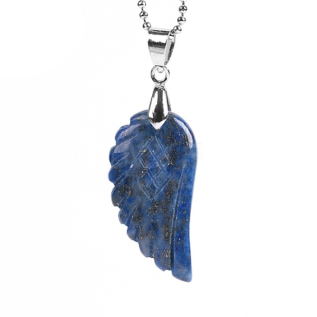 Natural Lapis Lazuli Angel Wing Pendant Necklace PW-WG24892-15-1