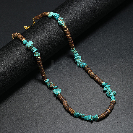 Bohemian Turquoise Stone Coconut Shell Surf Punk Necklace for Men NI4745-1-1