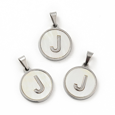 304 Stainless Steel with White Shell Pendants STAS-G268-01J-P-1