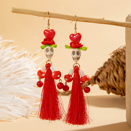 Halloween Alloy & Acrylic & Resin & Glass & Cotton Cord Tassel Dangle Earrings FS-WGA02EE-01-1