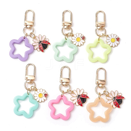 6Pcs 6 Colors Flower Opaque Acrylic Pendant Decorations HJEW-JM02330-1