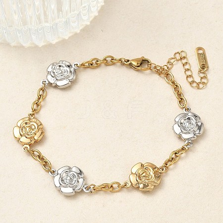 304 Stainless Steel Camellia Link Bracelets BJEW-A169-03GP-1