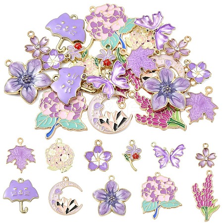 22Pcs 11 Styles Light Gold Plated Alloy Enamel Pendants ENAM-YW0008-41-1