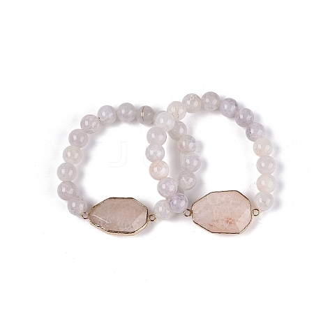 Brass Natural Agate(Dyed & Heated) Faceted Teardrop and Round Beaded Stretch Bracelets for Women BJEW-Q101-01B-1