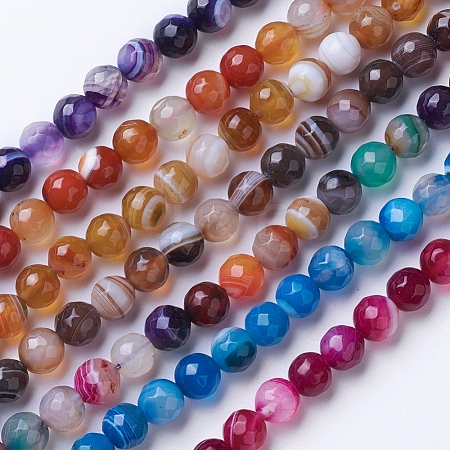 Natural Striped Agate/Banded Agate Beads Strands G-G753-8mm-1