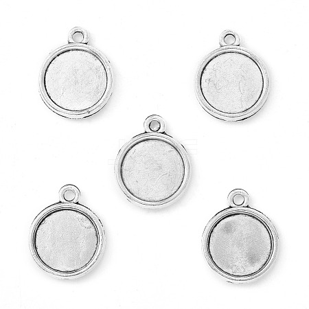 Tibetan Style Antique Silver Alloy Flat Round Pendant Cabochon Settings X-TIBEP-M022-32AS-1