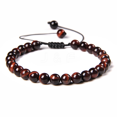 Natural Tiger Eye Round Bead Adjustable Braided Bracelets UO3136-16-1