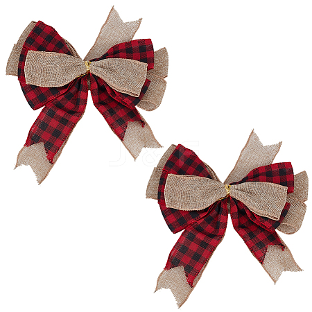 2Pcs Tartan Pattern Linen Type Cloth Bowknot Display Decoration AJEW-SP0003-67-1