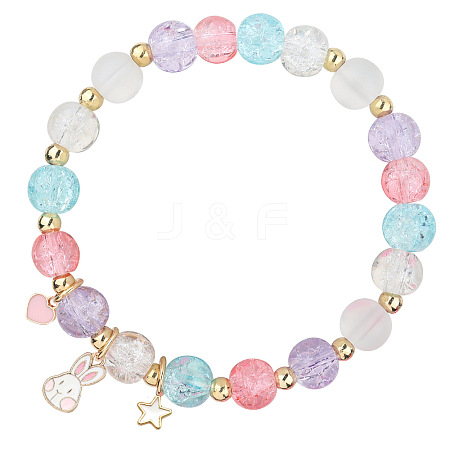 Easter Rabbit Crackle Glass Round Beaded Stretch Bracelets FS-WG32C26-04-1