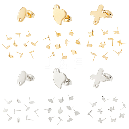 60Pcs 6 Style 304 Stainless Steel Stud Earring Findings STAS-DC0010-19-1