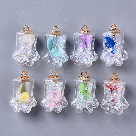 Bear Paw Transparent Glass Pendants GLAA-S181-10-1