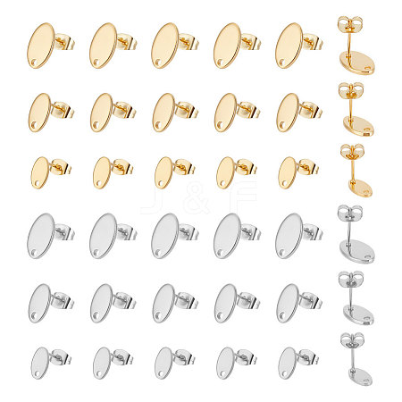36Pcs 6 Styles 201 Stainless Steel Stud Earring Findings with Hole EJEW-UN0002-41-1