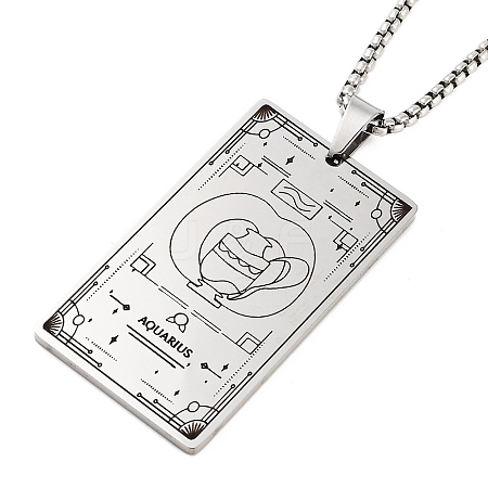 Non-Tarnish 201 Stainless Steel Rectangle with Constellation Pendant Necklaces NJEW-M223-02A-1