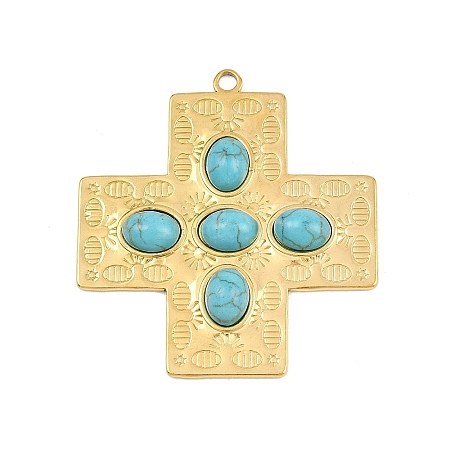 Bohemian Style 304 Stainless Steel with Synthetic Turquoise Pendants STAS-G381-02G-06-1