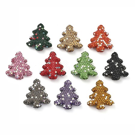 Christmas Tree Polymer Clay Rhinestone Beads CLAY-NH0001-14-1