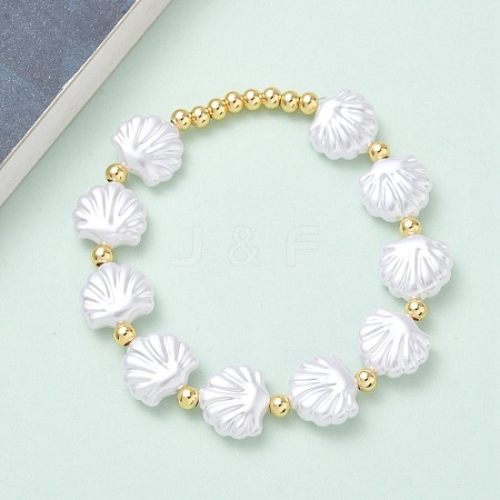 Brass & Plastic Beaded Stretch Bracelets for Women BJEW-F515-09G-1