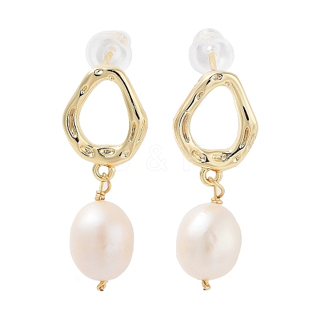 Natural Pearl Dangle Stud Earrings EJEW-P256-34G-1