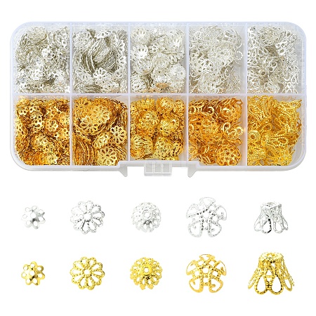 1180Pcs 10 Styles Iron Bead Caps IFIN-FS0001-45-1