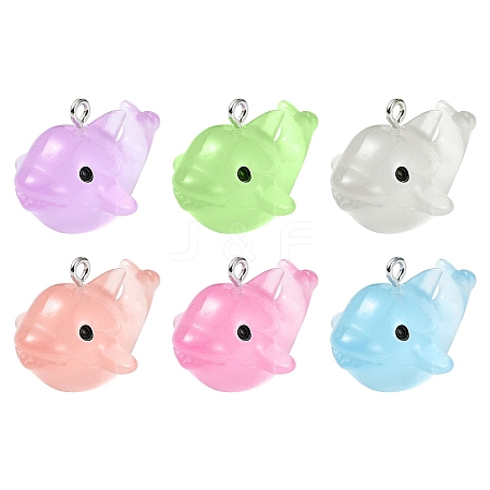 12Pcs 6 Colors Luminous Translucent Resin Pendants RESI-YW0001-85-1