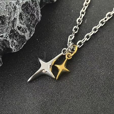 Duo Tone Alloy 2 Star Pendant Necklaces for Unisex WG0BC0F-01-1