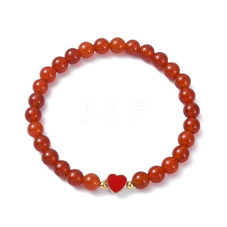 Natural Carnelian Round Beaded Stretch Bracelets BJEW-JB09881-05-1