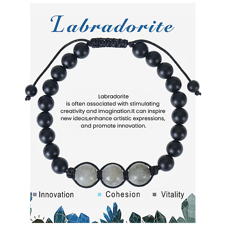 Natural Labradorite Beaded Bracelet with 3 Pcs 8mm Matte Stone ZJ6492-2-1