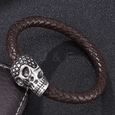 Genuine Leather Wrap Wide Cord Bracelet with Stainless Steel Magnetic Clasps PW-WG1C08C-01-1