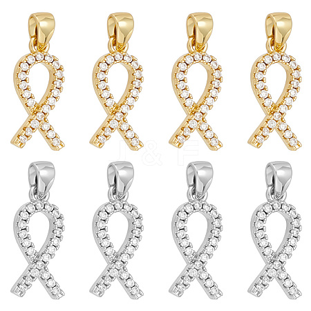 8Pcs 2 Colors Brass Micro Pave Cubic Zirconia Pendants KK-BC0015-04-1