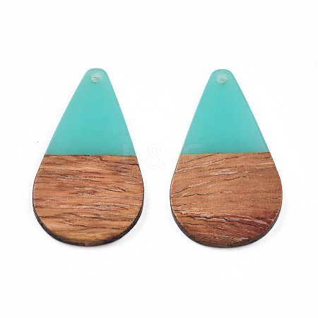 Transparent Resin & Walnut Wood Pendants RESI-N025-030-C04-1