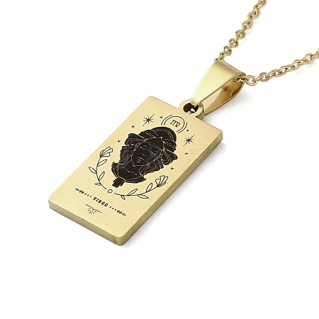 304 Stainless Steel Black Enamel Rectangle with Constellation Pendant Necklaces NJEW-I128-01L-1