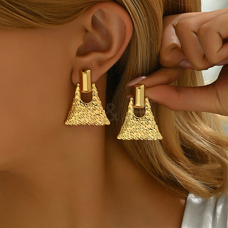 Stylish Textured Trapezoid 201 Stainless Steel Stud Earrings KV0782-1