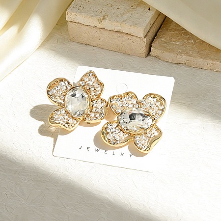 Alloy Rhinestone Stud Earrings for Women AL-CBA6127-02G-1